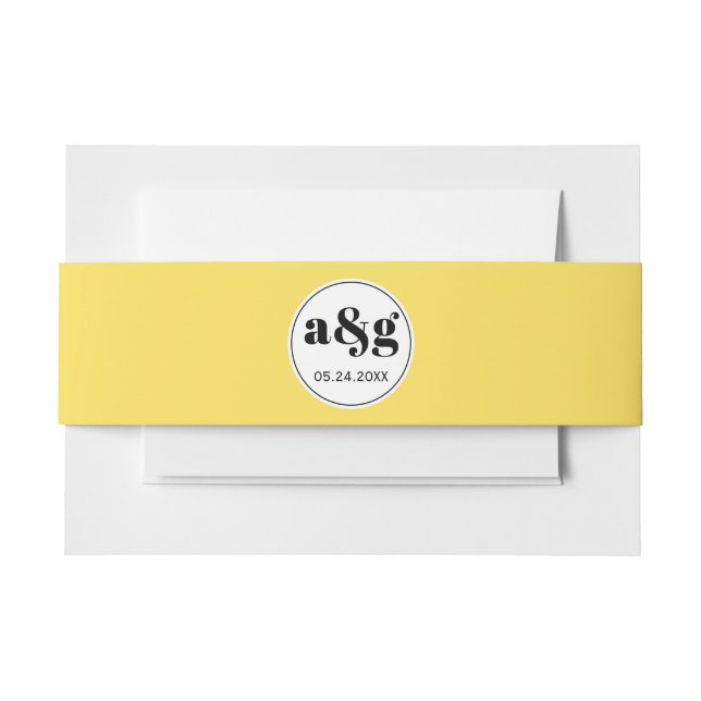 Simple elegant black initials yellow wedding invitation belly band (Front Example)