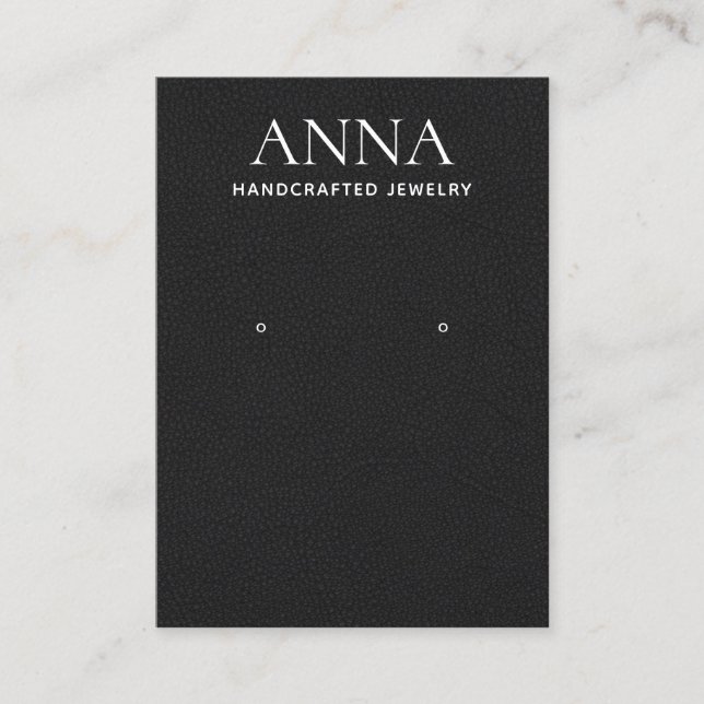 Simple Elegant Black Leather Earring Display Business Card (Front)