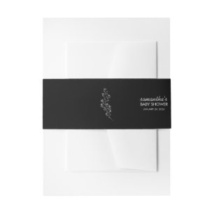 Simple Elegant Black Line Art Flower Invitation Belly Band