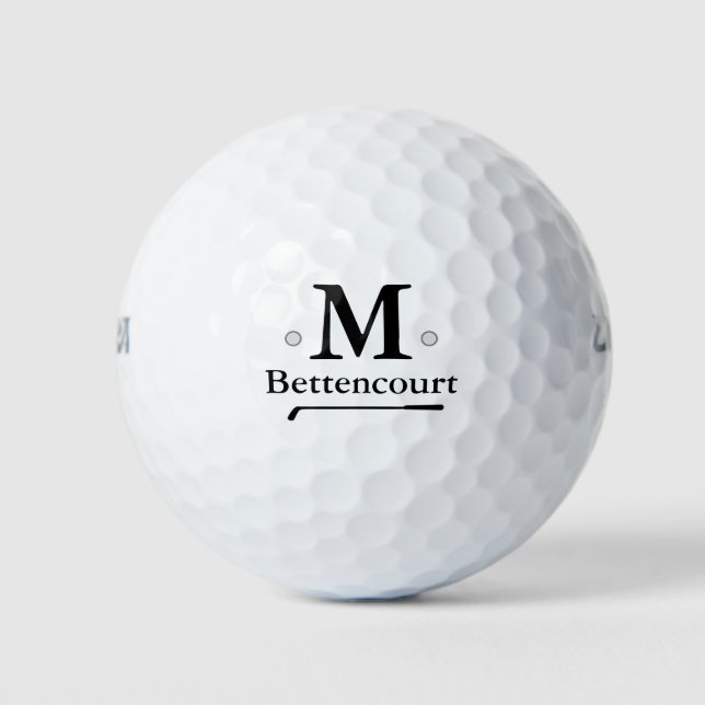 Simple Elegant Black M (custom) Monogram Golf Balls (Front)