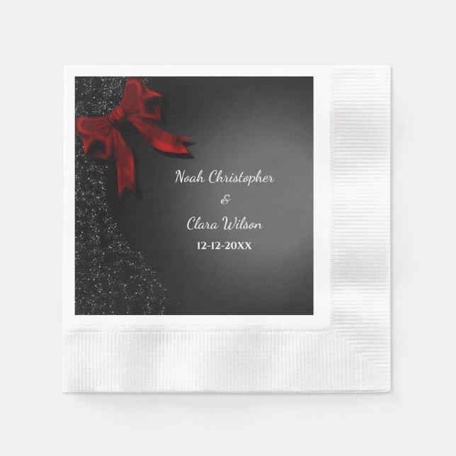 Simple Elegant Black Minimalist Red Bow Napkins (Front)
