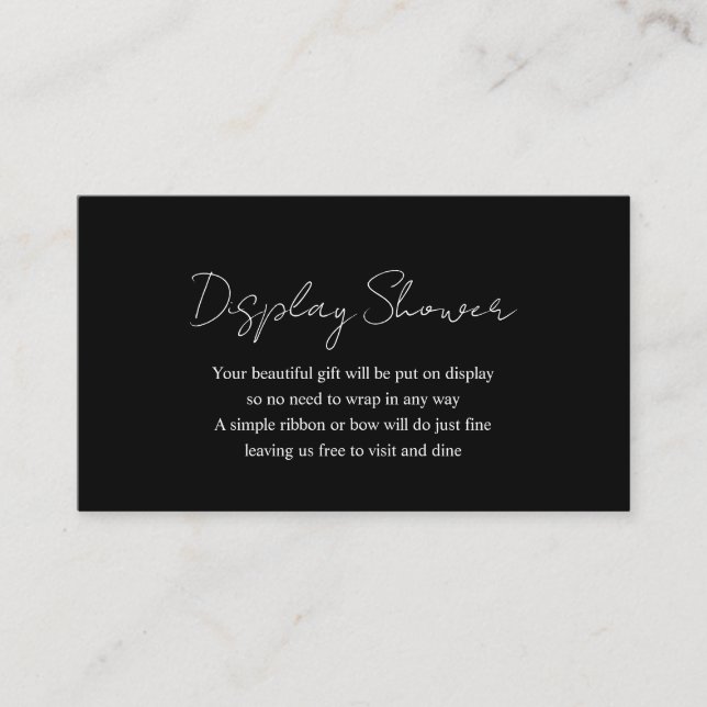 Simple Elegant Black Modern Baby Display Shower Enclosure Card (Front)