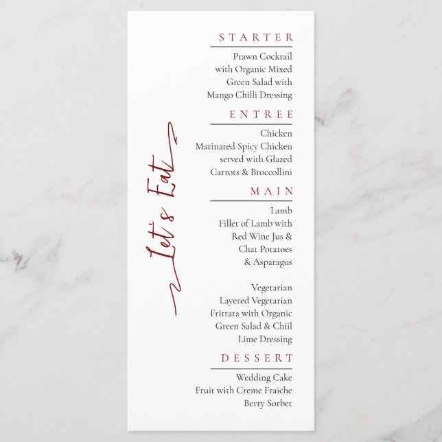 Simple Elegant Black Modern Wedding Menu Flat  (Front)