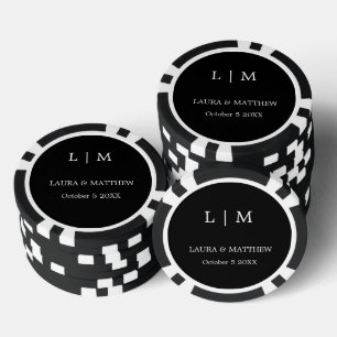 Simple Elegant Black Monogram Wedding Poker Chips