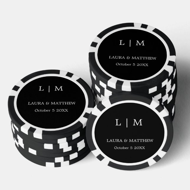 Simple Elegant Black Monogram Wedding Poker Chips (Stack)