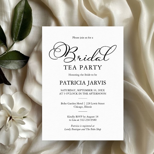 Simple Elegant Black Script Bridal Tea Party Invitation (Creator Uploaded)