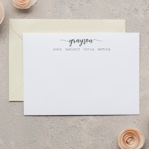 Simple Elegant Black Script Family Stationery Card