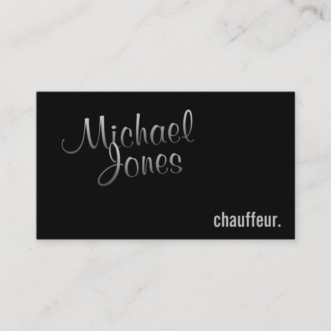 Simple Elegant Black Stylish Chauffeur Calligraphy Business Card (Front)