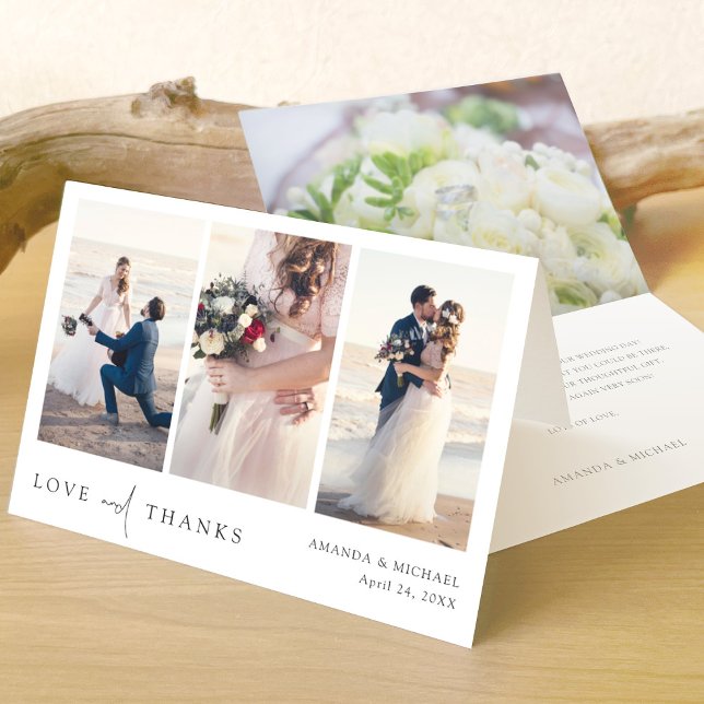 Simple Elegant Black Text Photo Collage Wedding  Thank You Card (Creator Uploaded)