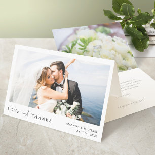 Simple Elegant Black Typography Photo Wedding  Thank You Card