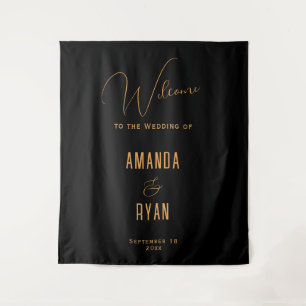 Simple Elegant Black Welcome Script Wedding Tapestry