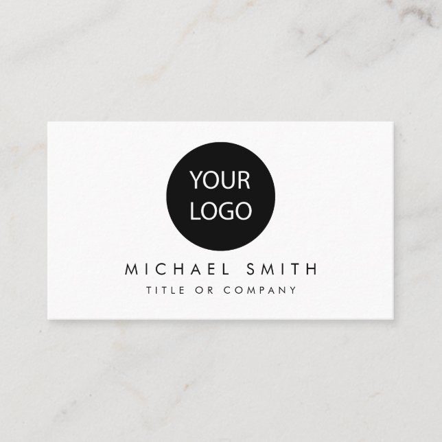 Simple Elegant black white Add your custom logo    Business Card (Front)