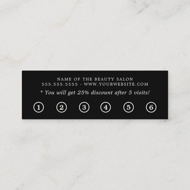Simple Elegant Black White Beauty Flat Loyalty Card (Back)