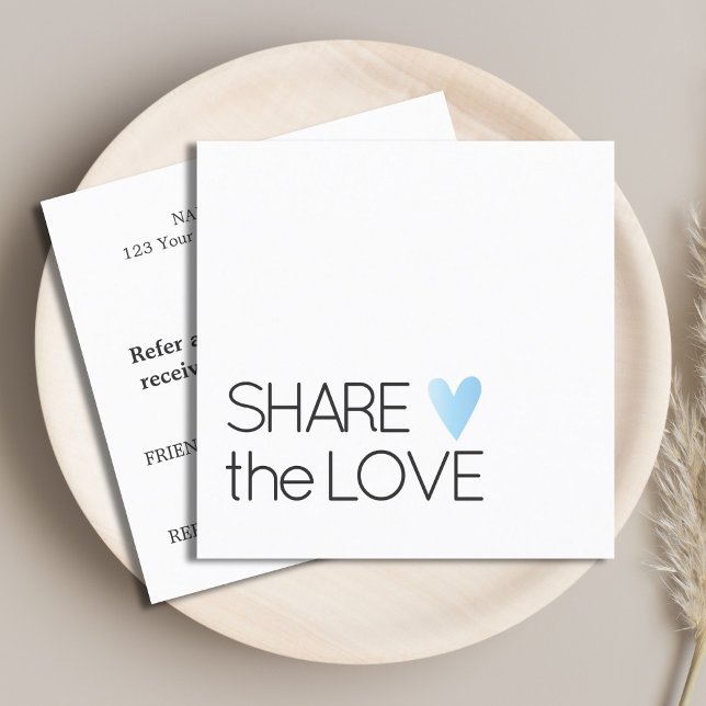 Simple Elegant Black White Blue Heart Referral Card (Creator Uploaded)