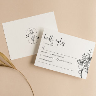 Simple Elegant Black White Classic Wedding Modern RSVP Card