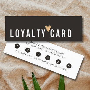 Simple Elegant Black White Faux Gold Heart Loyalty Card