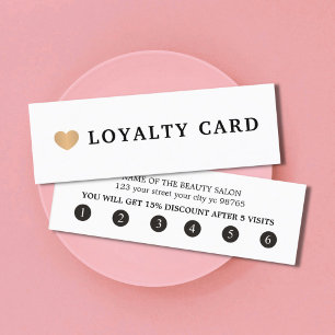 Simple Elegant Black White Faux Gold Heart Loyalty Card