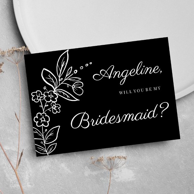 Simple elegant black white floral Bridesmaid Invitation (Simple elegant black white floral Bridesmaid )