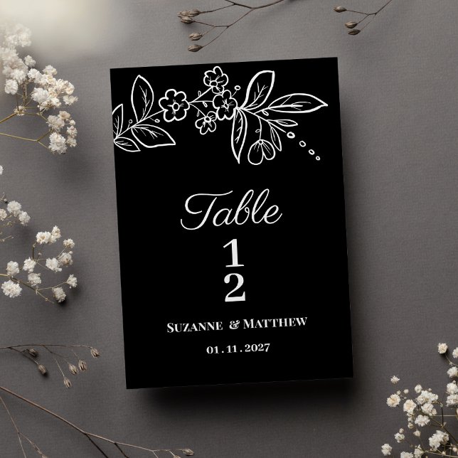Simple elegant black white floral Table Number (Simple elegant black white floral Table Numbers)