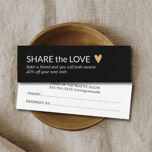 Simple Elegant Black White Gold Heart Referral