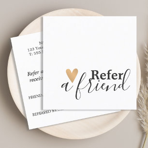 Simple Elegant Black White Gold Heart Referral Card