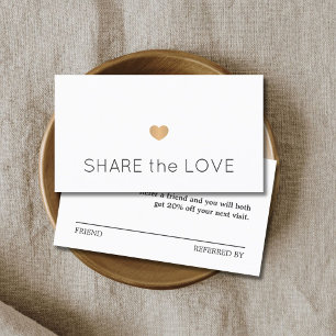 Simple Elegant Black White Gold Heart  Referral Card