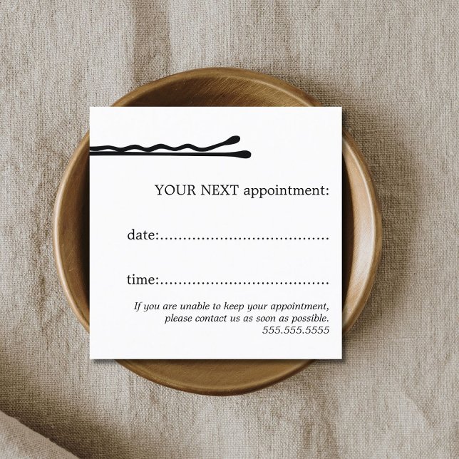 Simple Elegant Black White Hair Pin Hairstylist Appointment Card (Creator Uploaded)