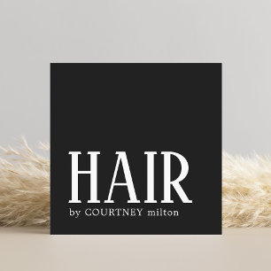 Simple Elegant Black White Hair Stylist Square Bus Business Card