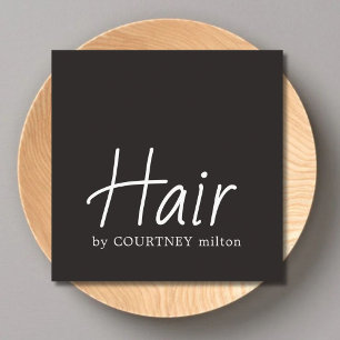 Simple Elegant Black White Hair Stylist Square Business Card