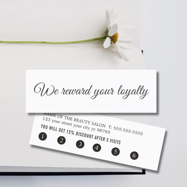 Simple Elegant Black White Handwritten Salon Loyalty Card (Creator Uploaded)