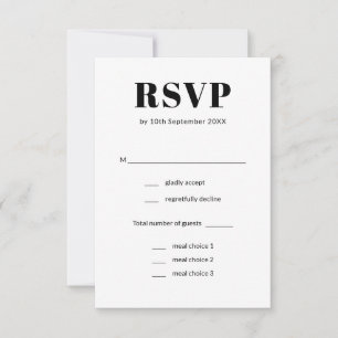 Simple Elegant Black & White Meal Choice Wedding RSVP Card
