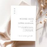 Simple Elegant Black & White Minimalist Wedding Invitation<br><div class="desc">Get ready to set the tone for your big day with our "Simple Elegant Black & White Minimalist Wedding Invitation" template. This design perfectly captures the essence of modern sophistication, with its clean lines, classic serif fonts, and crisp black and white colour palette. The hand lettered calligraphy script adds a...</div>