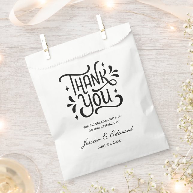 Simple Elegant Black White Modern Minimal Script Favour Bags (Clipped)