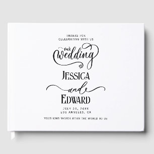 Simple Elegant Black White Modern Minimal Script Guest Book