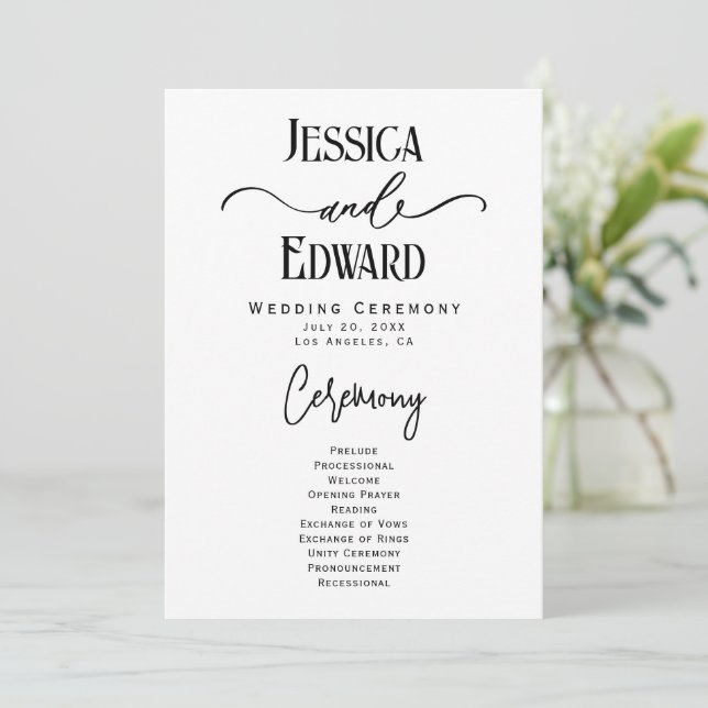 Simple Elegant Black White Modern Minimal Script Programme (Standing Front)