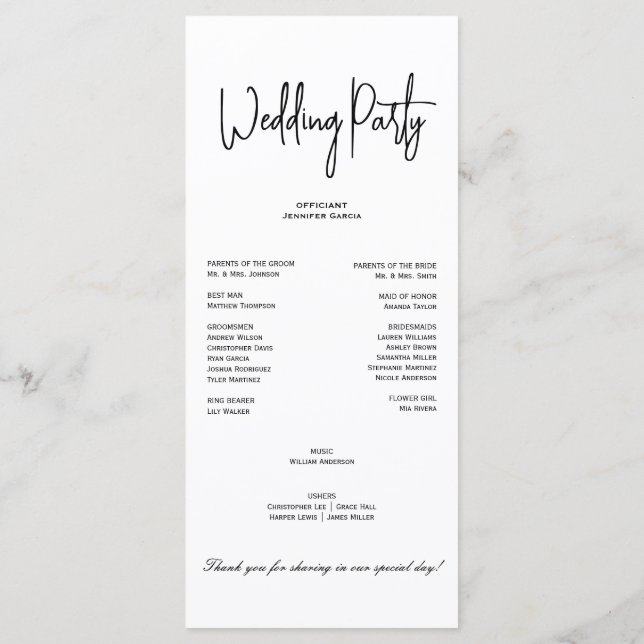 Simple Elegant Black White Modern Minimal Script Programme (Back)
