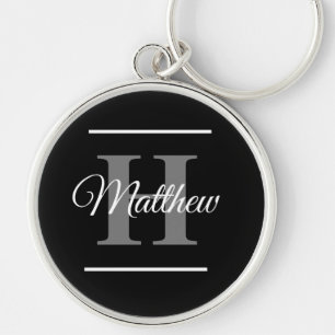 Simple Elegant Black White Monogram Bold Classy  Key Ring
