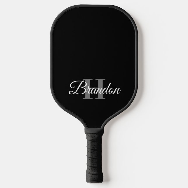 Simple Elegant Black White Monogram Custom Pickleball Paddle (Front)