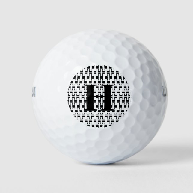 Simple Elegant Black White Monogram Initial Bold Golf Balls (Front)