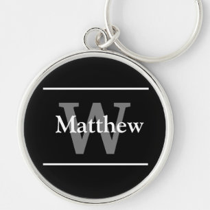 Simple Elegant Black White Monogram Initial Modern Key Ring