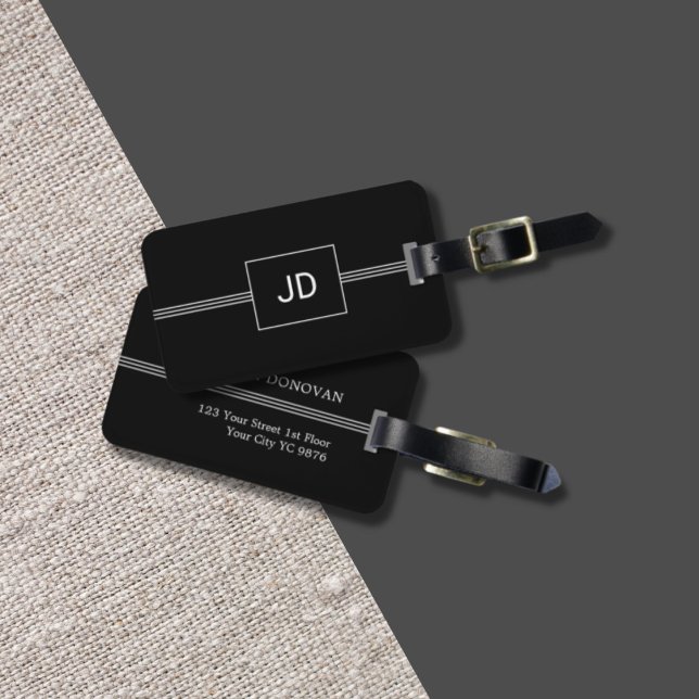 Simple Elegant Black White Monogram Luggage Tag (Creator Uploaded)