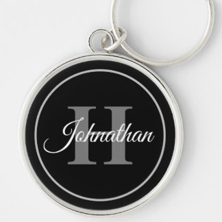 Simple Elegant Black White Monogram Modern Initial Key Ring