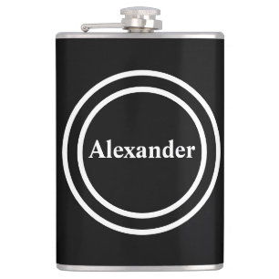 Simple Elegant Black White Monogram Monogrammed Fl Hip Flask