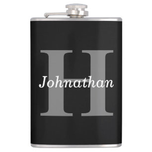 Simple Elegant Black White Monogram Monogrammed Hip Flask