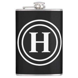 Simple Elegant Black White Monogram Monogrammed Hip Flask