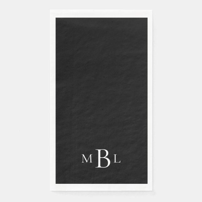 Simple & Elegant Black & White Monogram Napkin (Front)