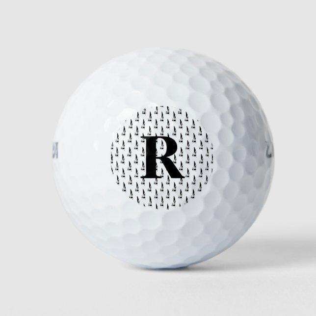 Simple Elegant Black White Monogram Stylish Modern Golf Balls (Front)