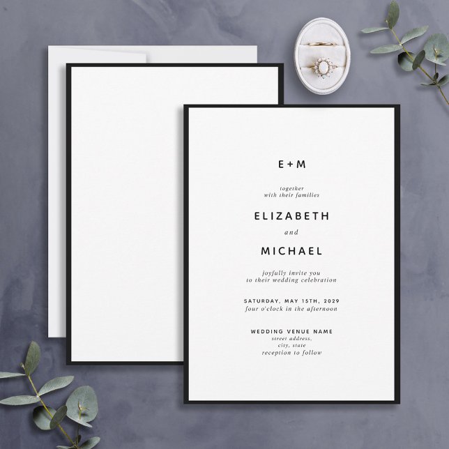 Simple Elegant Black & White  Monogram Wedding  Invitation (Creator Uploaded)
