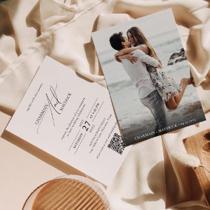 Simple Elegant Black & White Photo QR Code Wedding Invitation