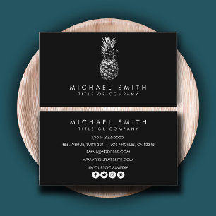 Simple Elegant black white Pineapple  Business Card